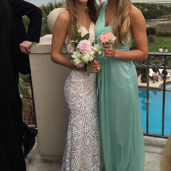 White Beaded Sequined Mesh Maxi Dress - Picture 5 of 7